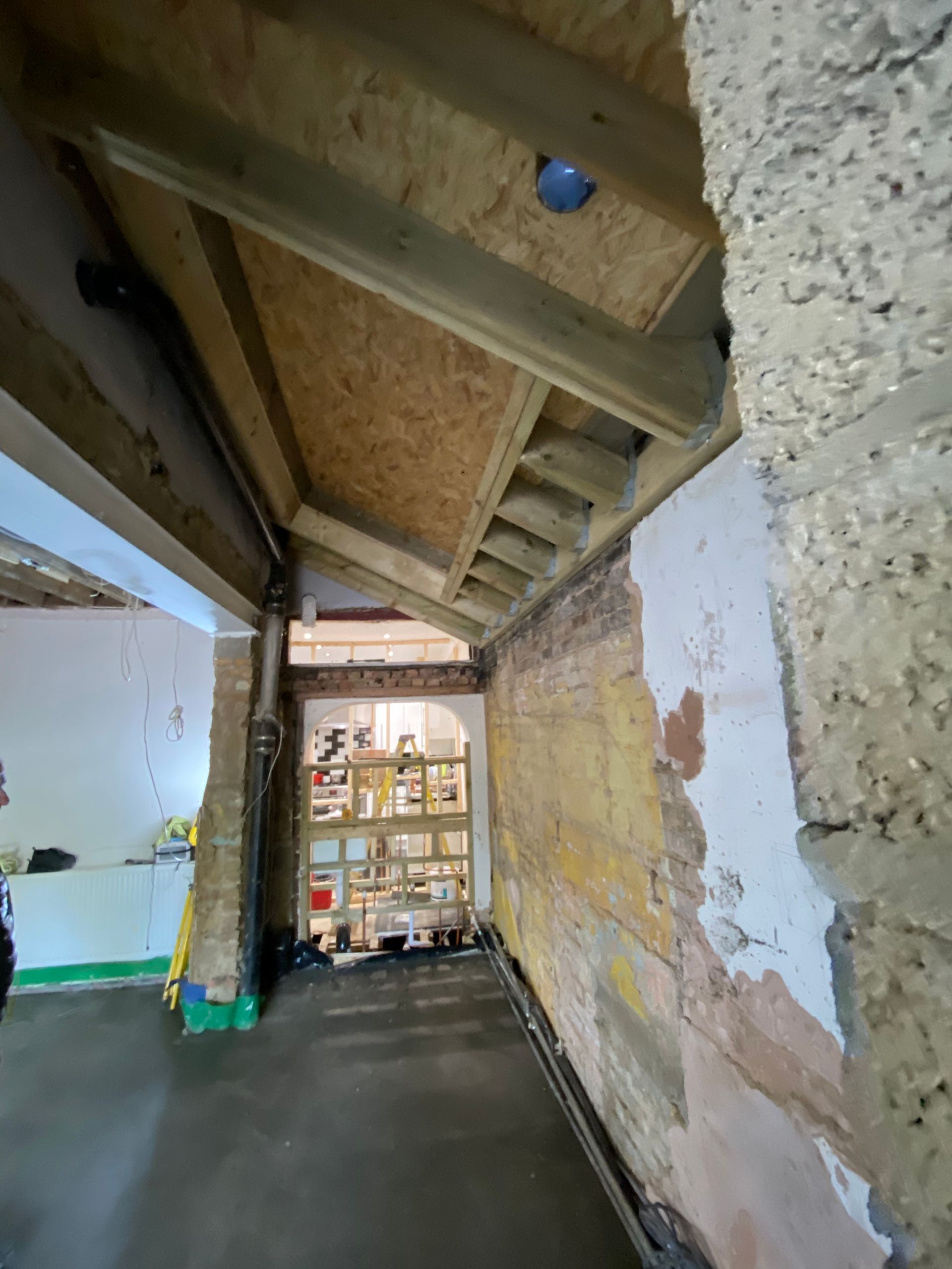High-quality timber ceiling joists installed by Ibex Builders for a Walthamstow kitchen project.