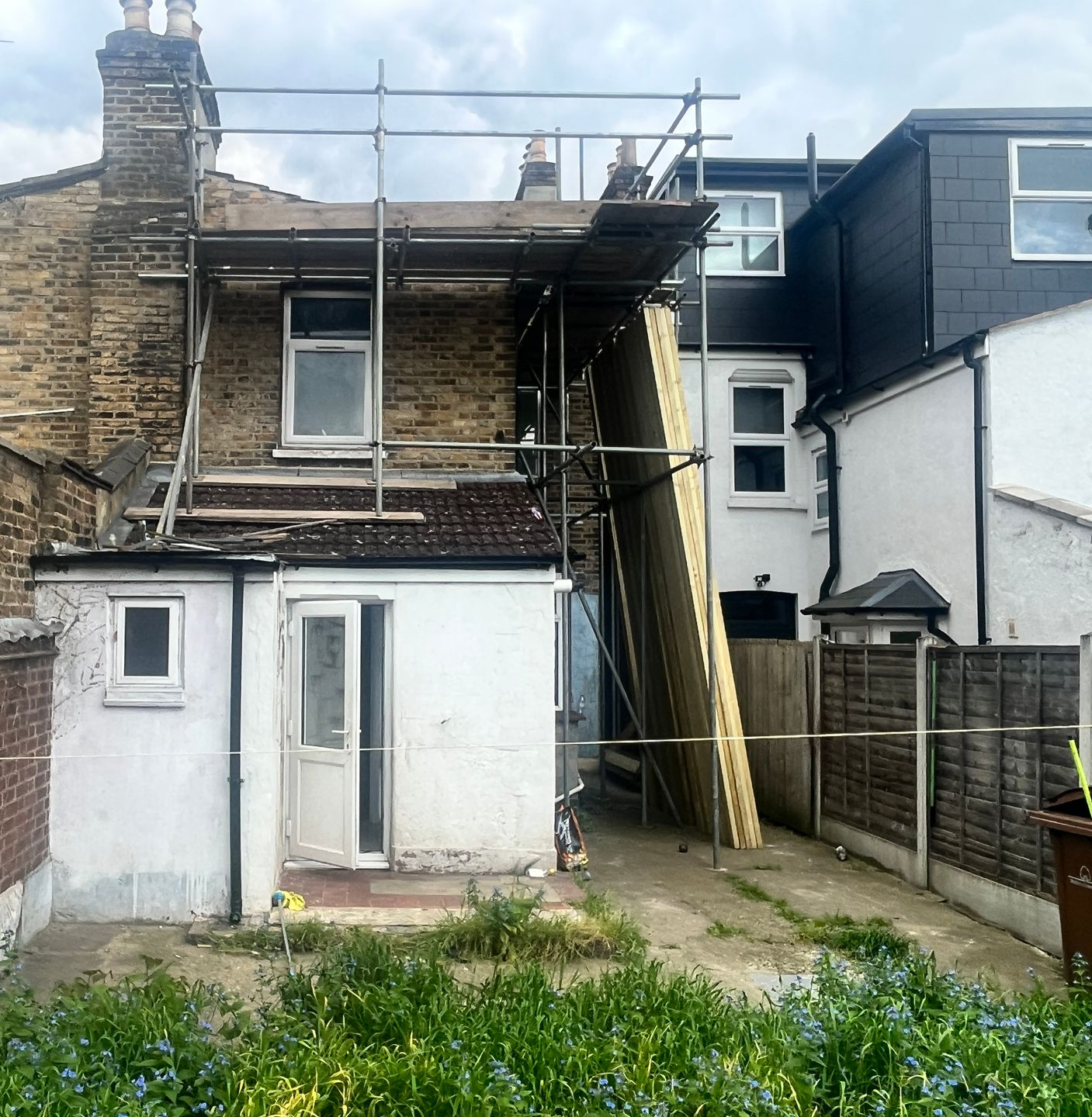 Scaffolding and structural shell for a full house transformation in E10 by the Ibex Builders team.