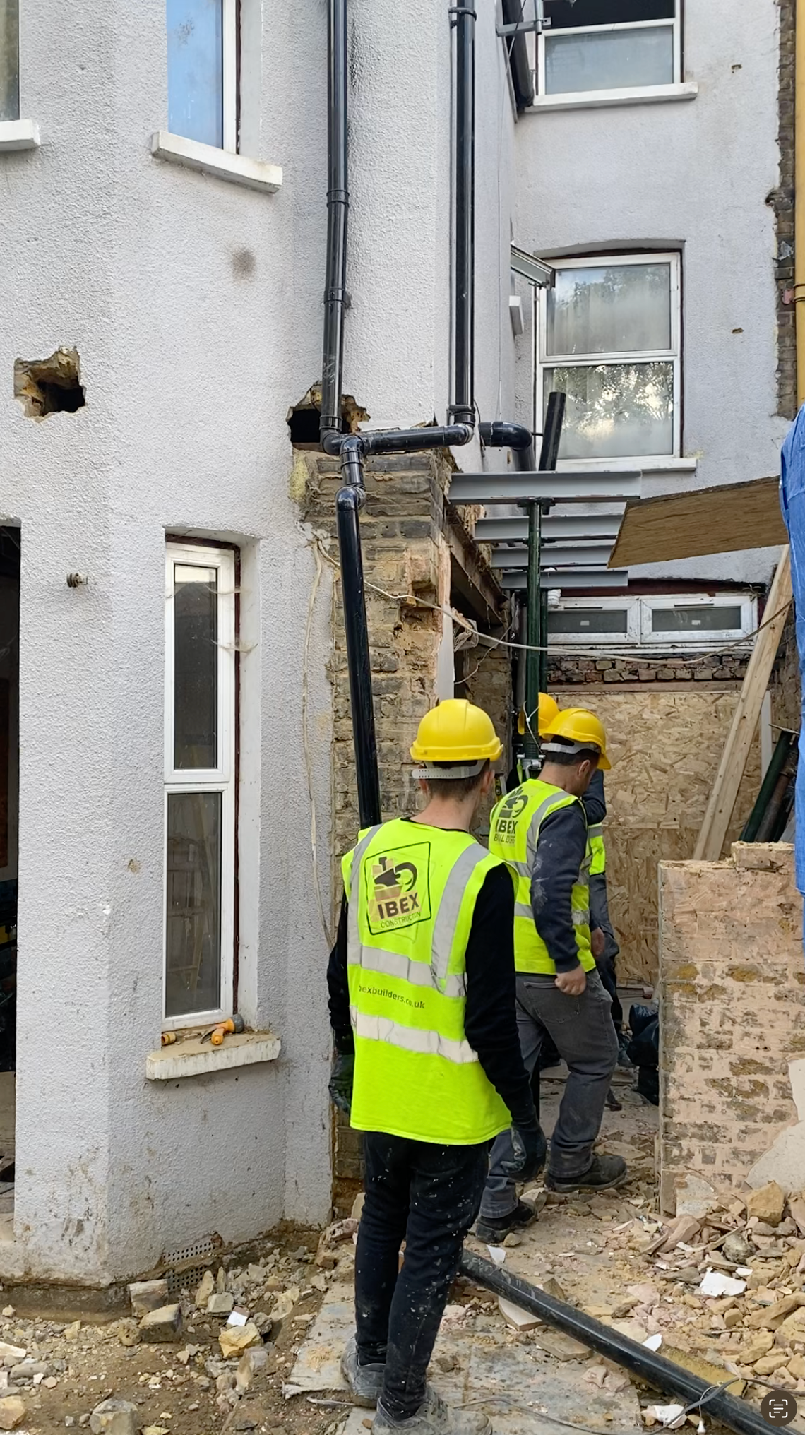 Exterior brickwork and drainage preparation for a kitchen extension by Ibex Builders in Walthamstow.