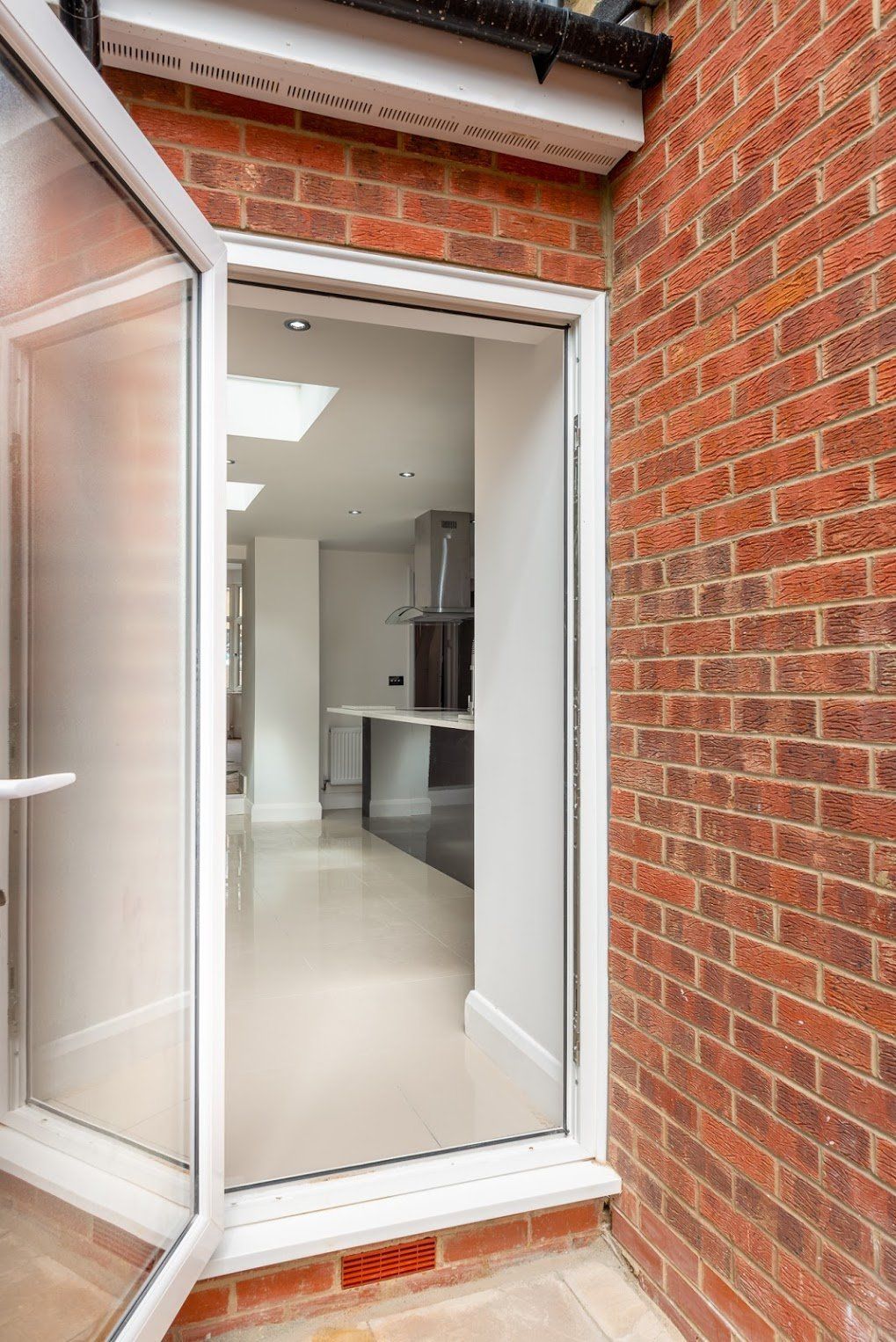 Close-up of high-quality window glazing on a kitchen extension in Walthamstow E17 by Ibex Builders.