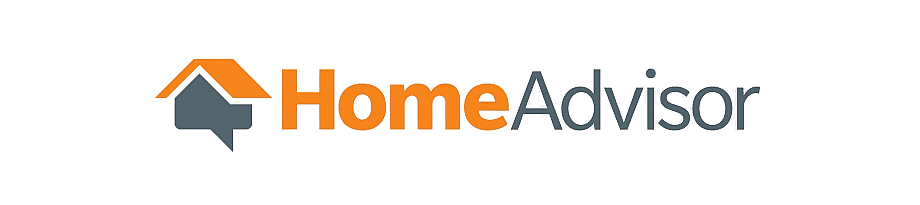 HomeAdvisor screened and approved badge. Gray, orange, and white design, featuring a