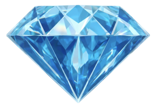 Blue faceted diamond gemstone on a white background