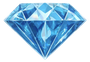 Blue faceted diamond gemstone on a white background
