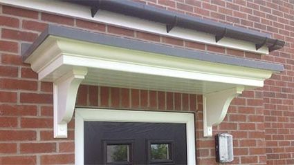 High-quality GRP porch canopy installed in Sudbury, Suffolk by Suffolk Doors and Windows – durable, low-maintenance, weatherproof GRP door canopy for homes in Suffolk, Essex, and Norfolk.