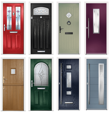 Range of composite doors Suffolk for homes, showing durable GRP front doors, low-maintenance exterior doors, and stylish composite door designs for residential, coastal, and rural properties