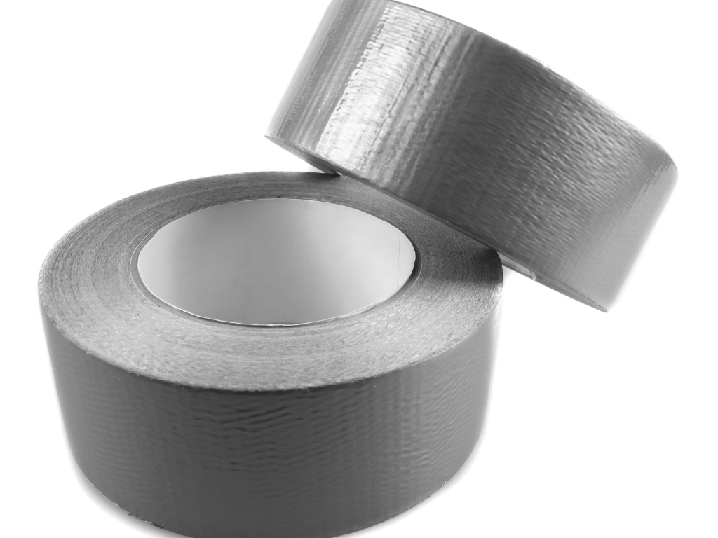 Two rolls of duct tape are stacked on top of each other on a white background.