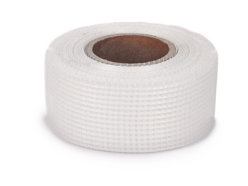 A roll of white tape with a brown center on a white background.