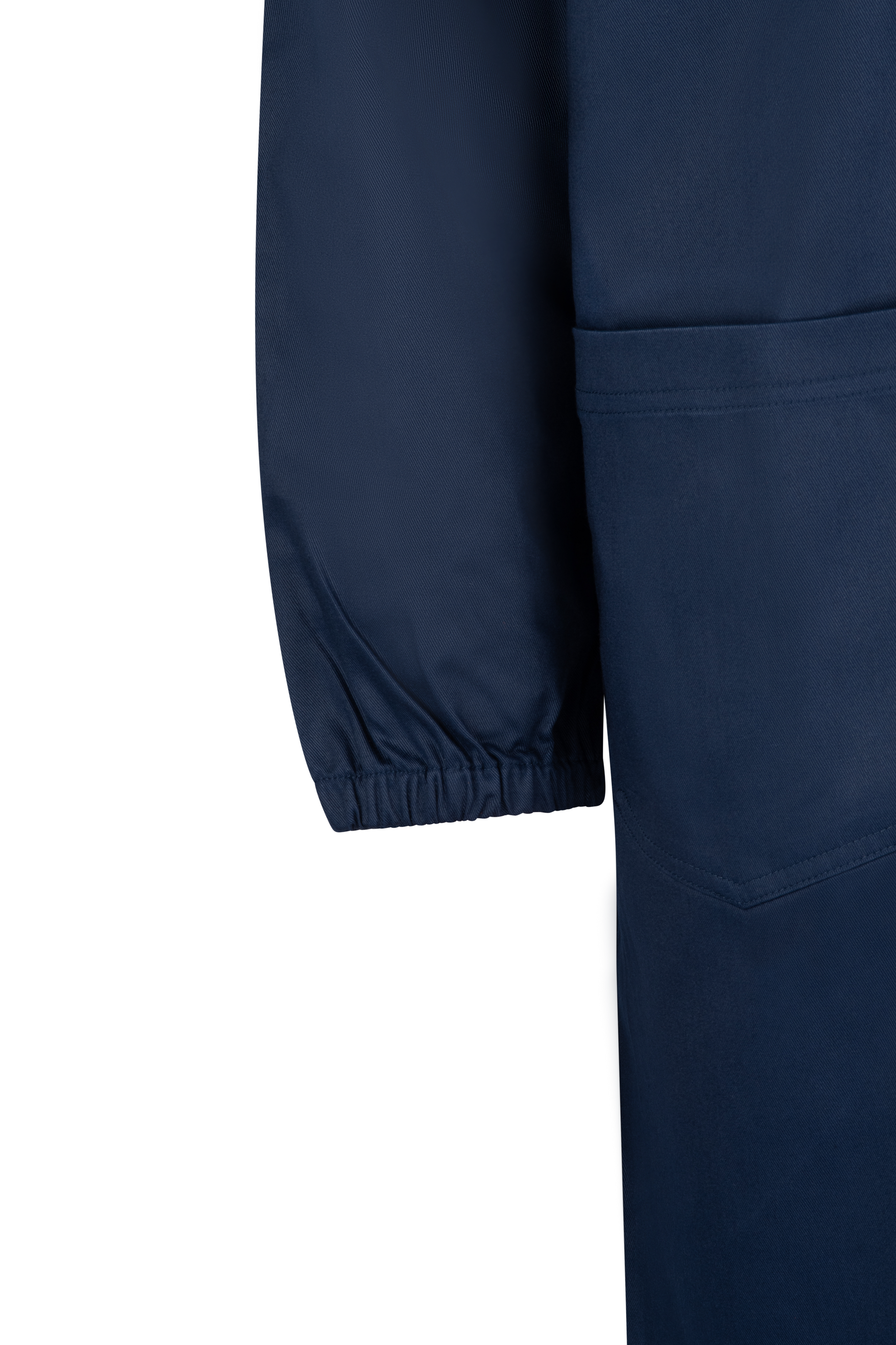 Dark blue fabric sleeve with elastic cuff.