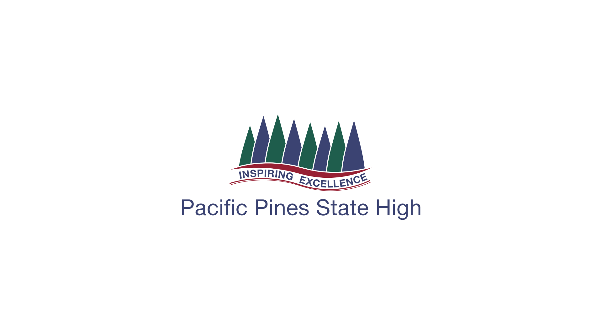 Pacific Pines State High logo featuring trees and text.