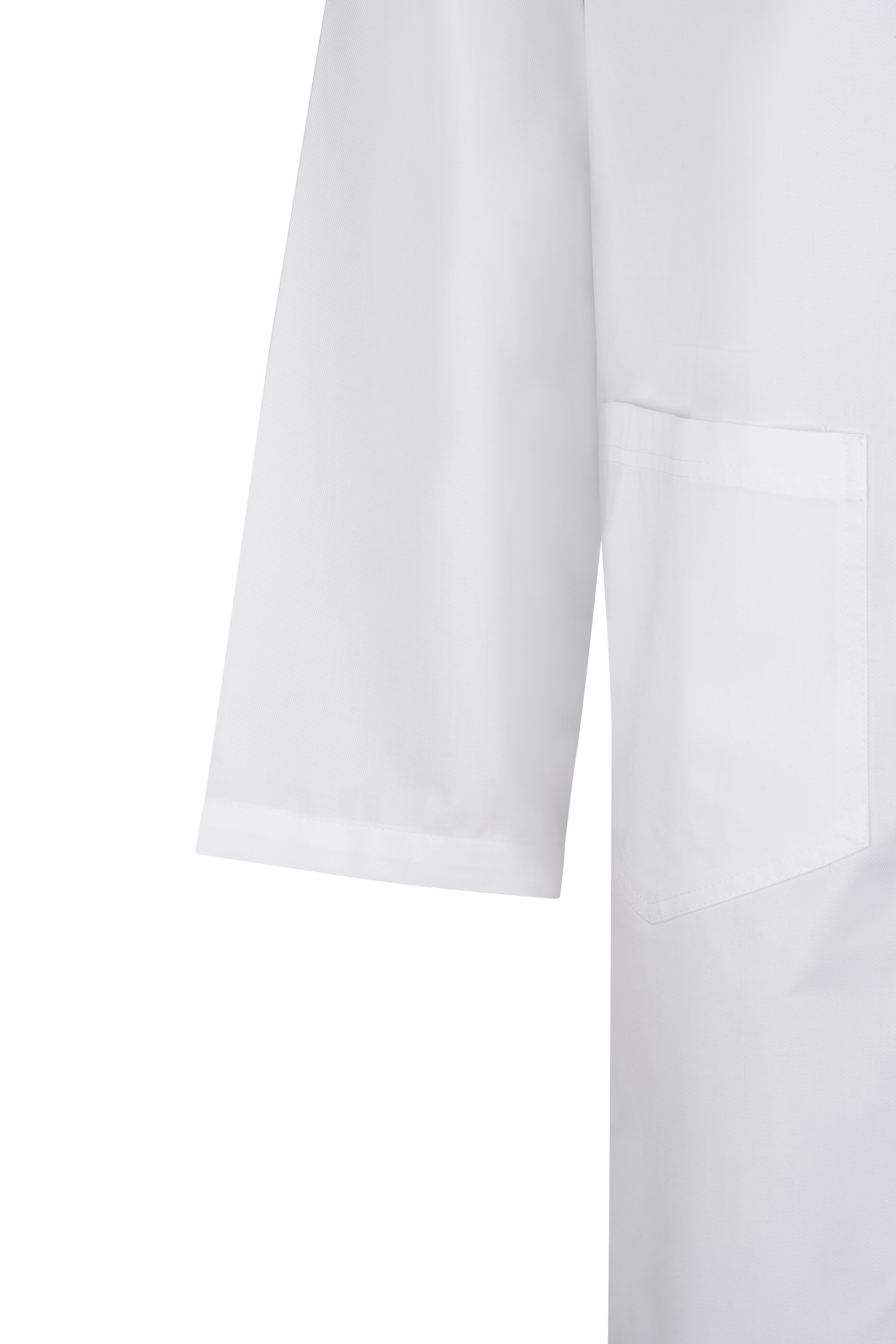 White lab coat sleeve and pocket.