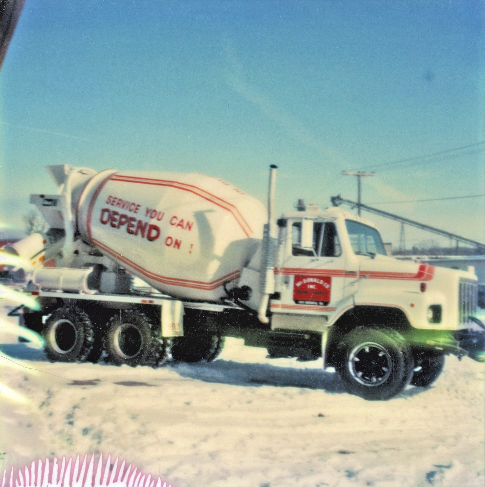 A concrete mixer truck