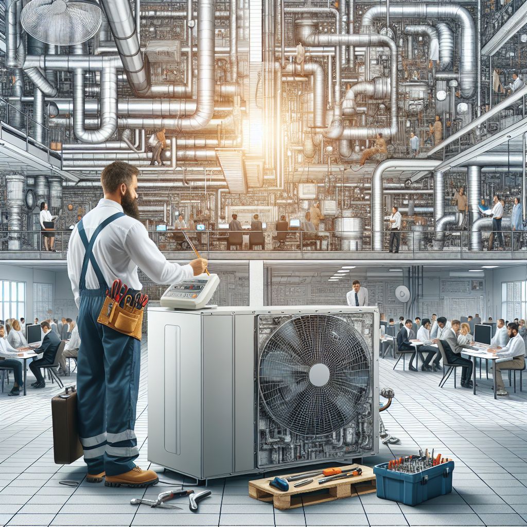 A man is working on a machine in a factory.