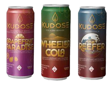 Three cans of kudose drinks are sitting next to each other on a white background.