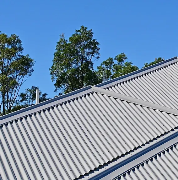 A Grey Metal Roof with Trees — Wagga Roof Repairs In Mount Austin, NSW