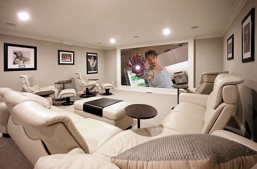Basement in Aurora, OH with a home theater