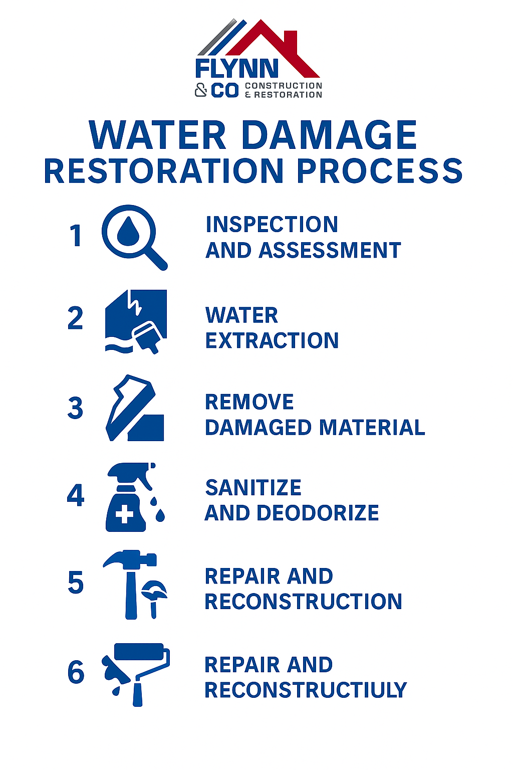 Restoration steps from drying to repair after water damage