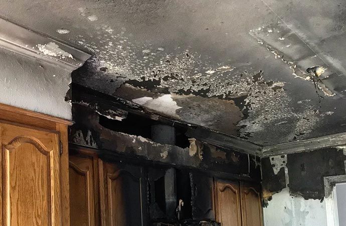 fire and smoke damaged kitchen