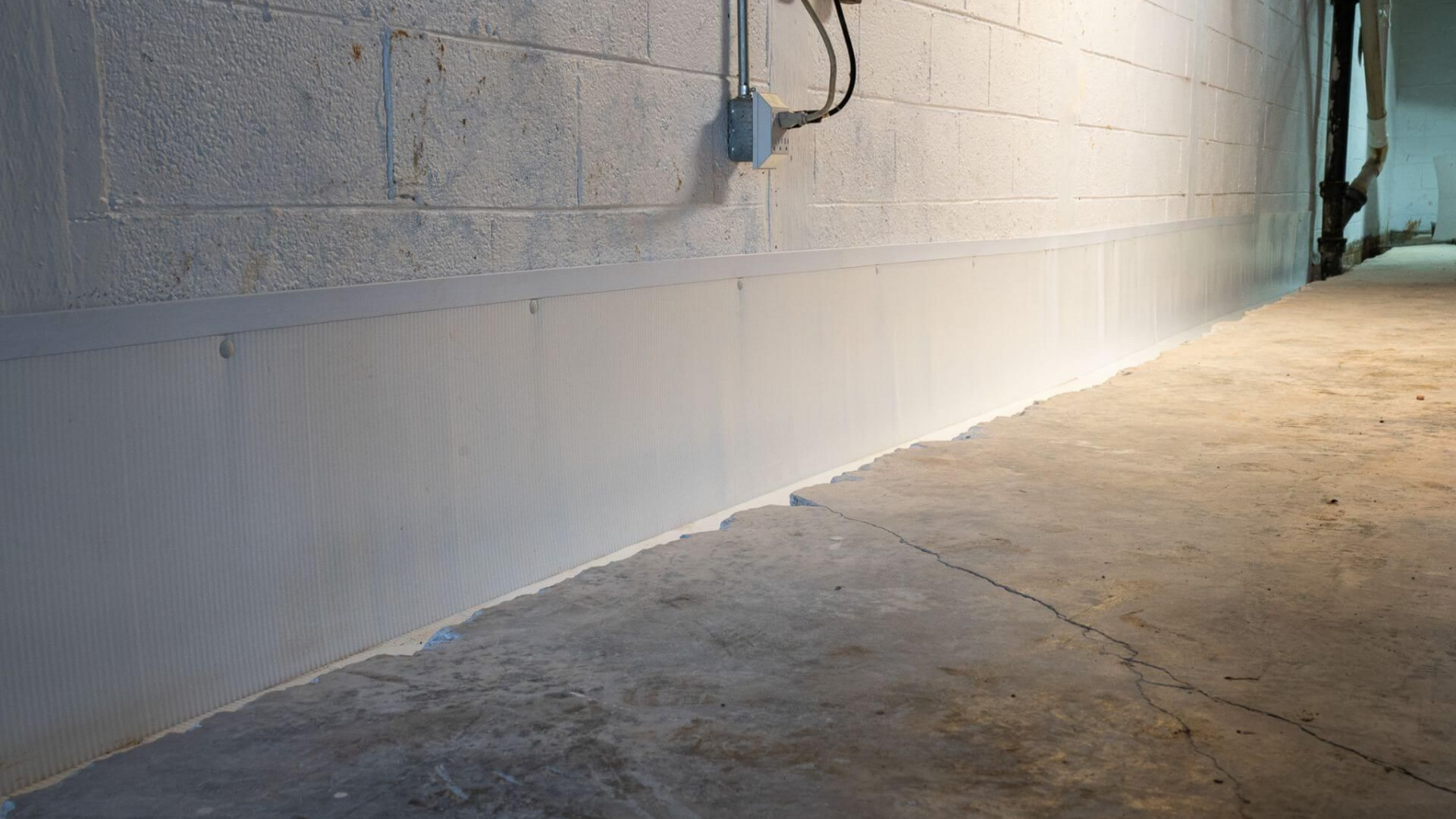 Basement in Aurora, Ohio with waterproofed wall and floor