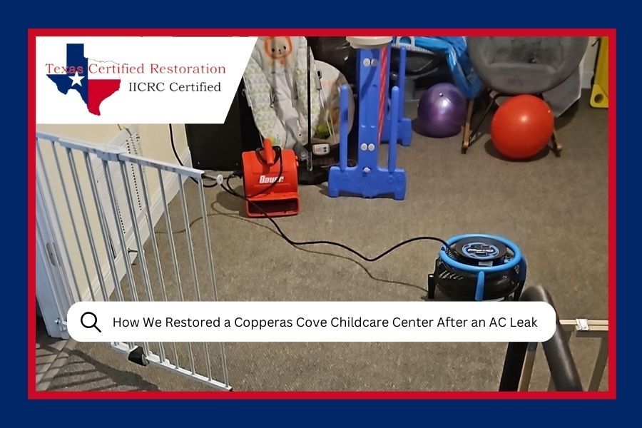 Equipment drying a childcare center after an AC leak.