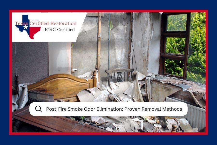 Collapsed kitchen interior with broken walls, debris, and a search bar reading “Post-Trauma Shoot: 0 to 1: Home Manual Methods”