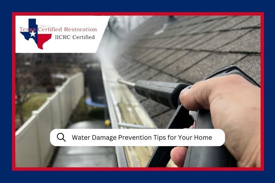 Person using a pressure washer to clean a gutter on a roof.