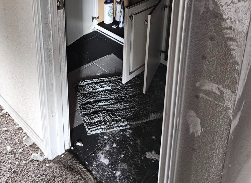 bathroom entry fire damage