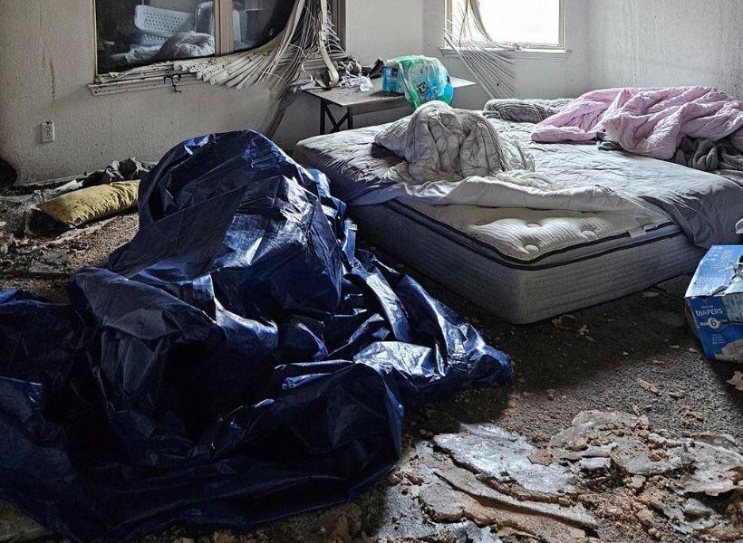fire-damaged bedroom