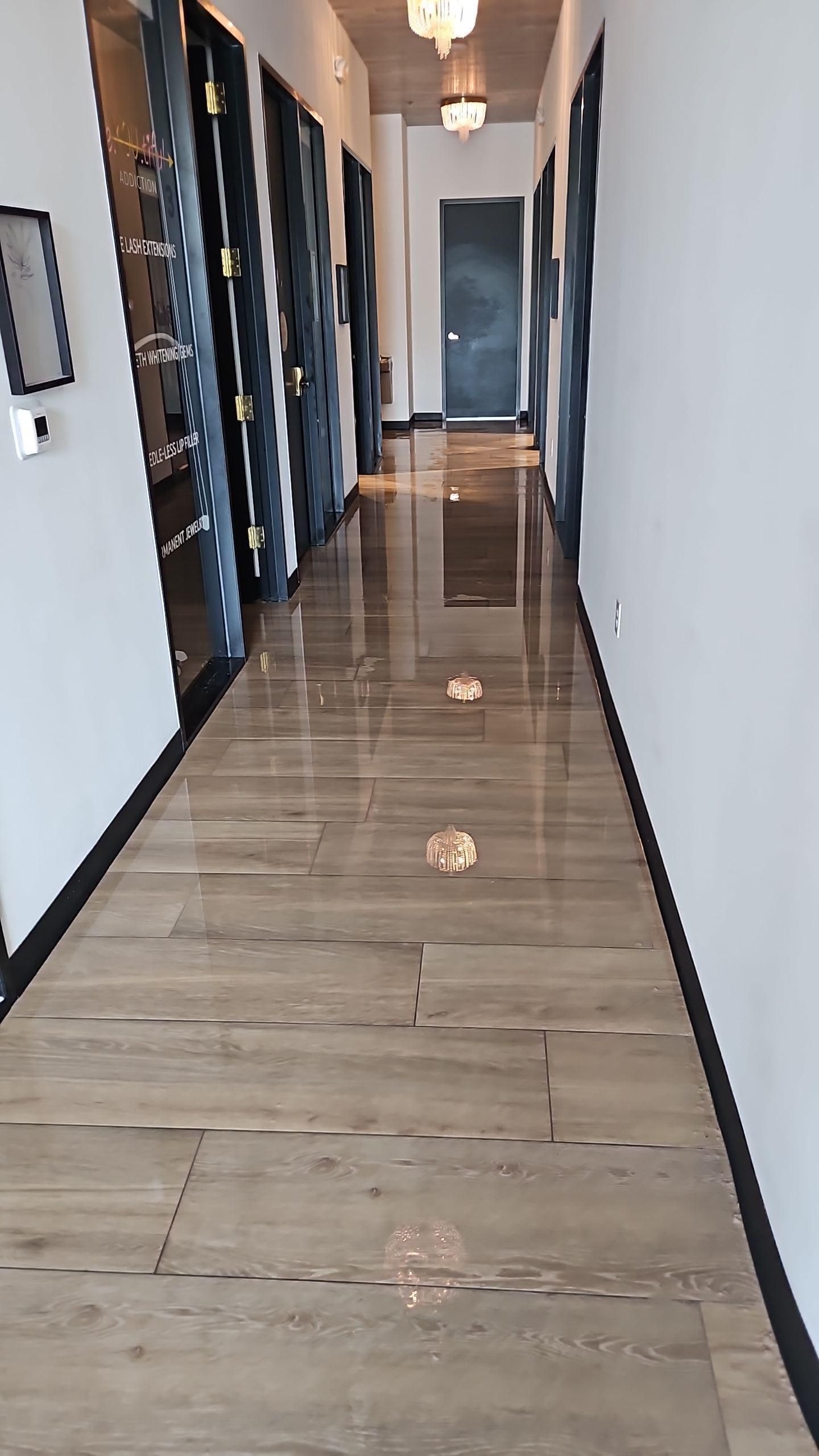 Flooded facility showing standing water damage