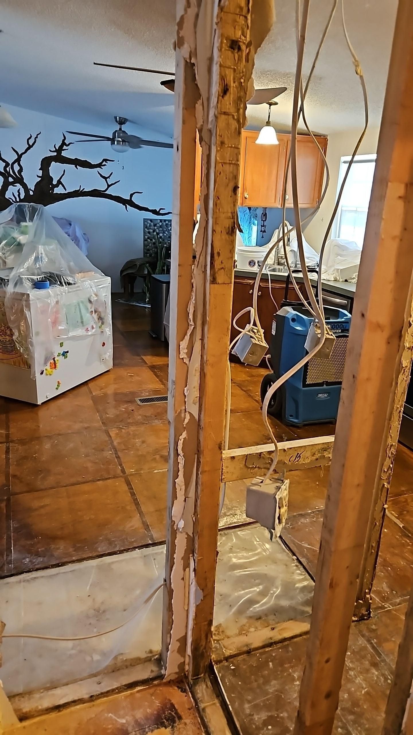 Kitchen drying process after demo