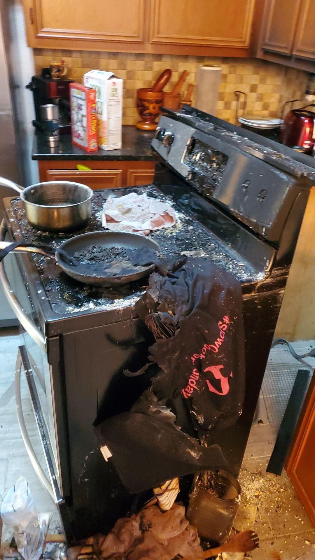 fire damaged stove and oven