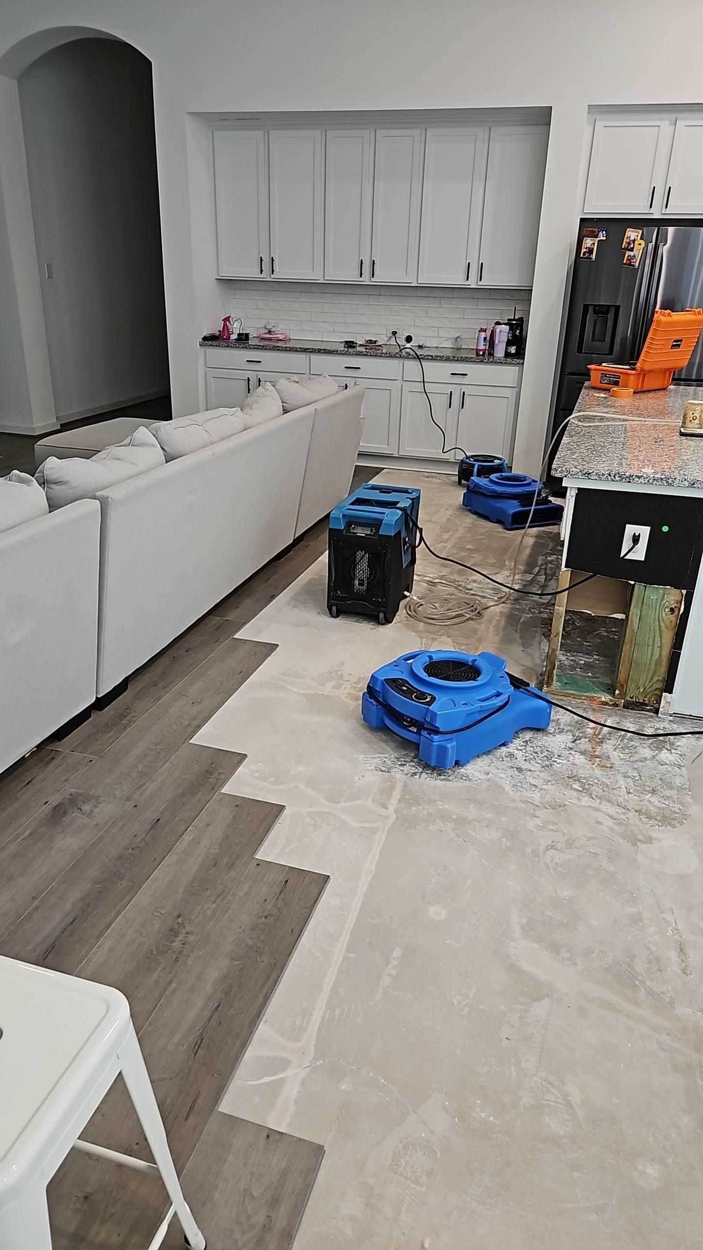 Close-up of drying equipment positioned around the kitchen island