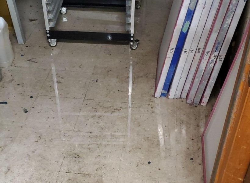 water damaged room in cameron tx printing company