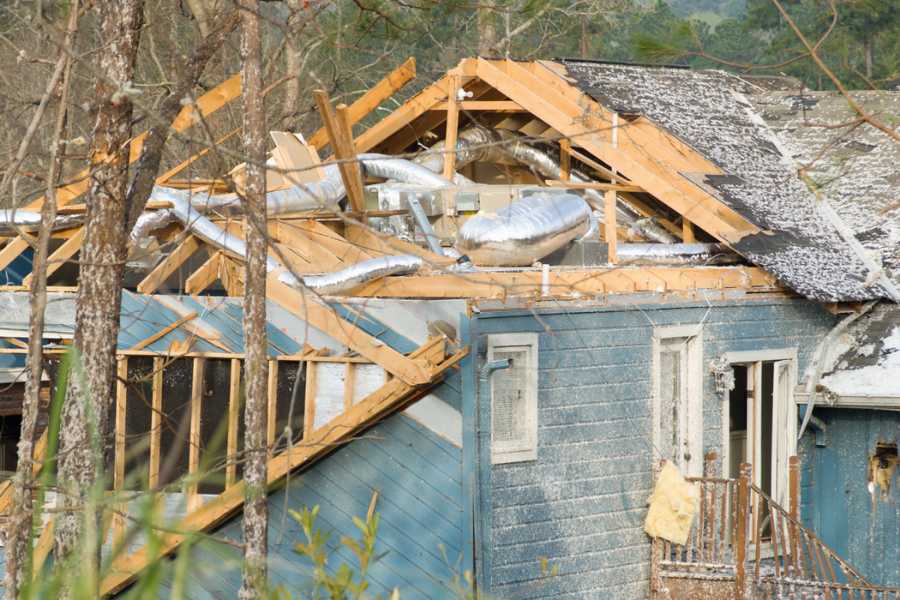 Storm damaged roof and home in Austin Texas