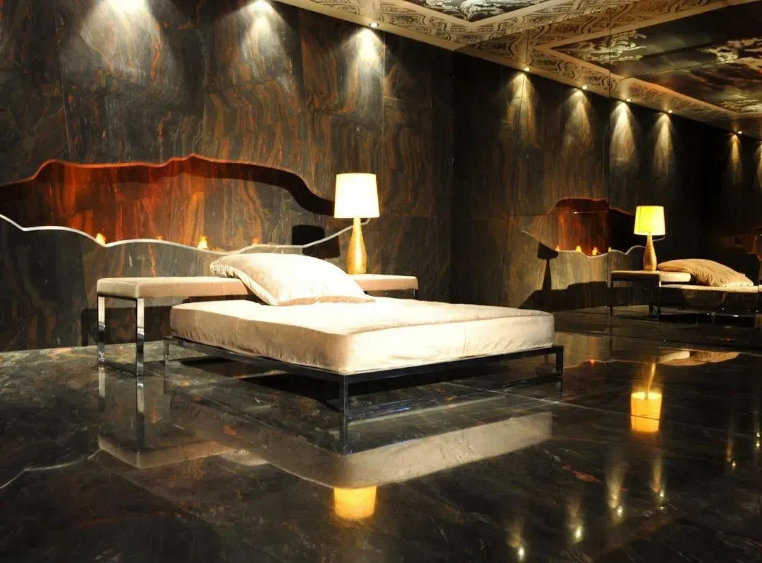 a large room with granite interior
