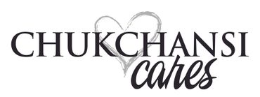 A black and white logo for chukchani cares with a heart in the middle.