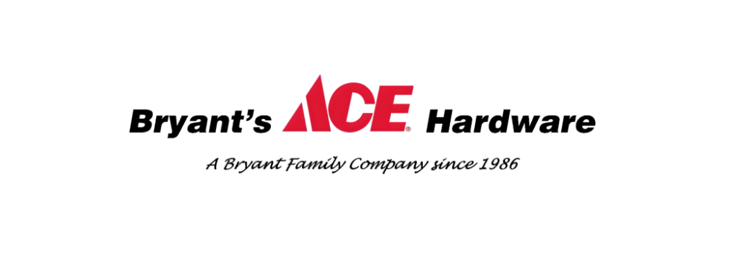 Bryant's Ace Hardware logo. Red Ace logo between 