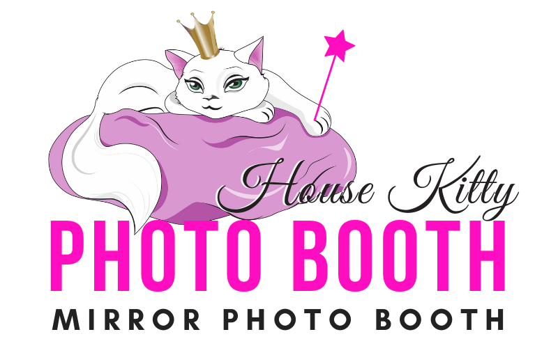 A logo for a photo booth called house kitty mirror photo booth.