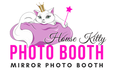 A logo for a photo booth called house kitty mirror photo booth.