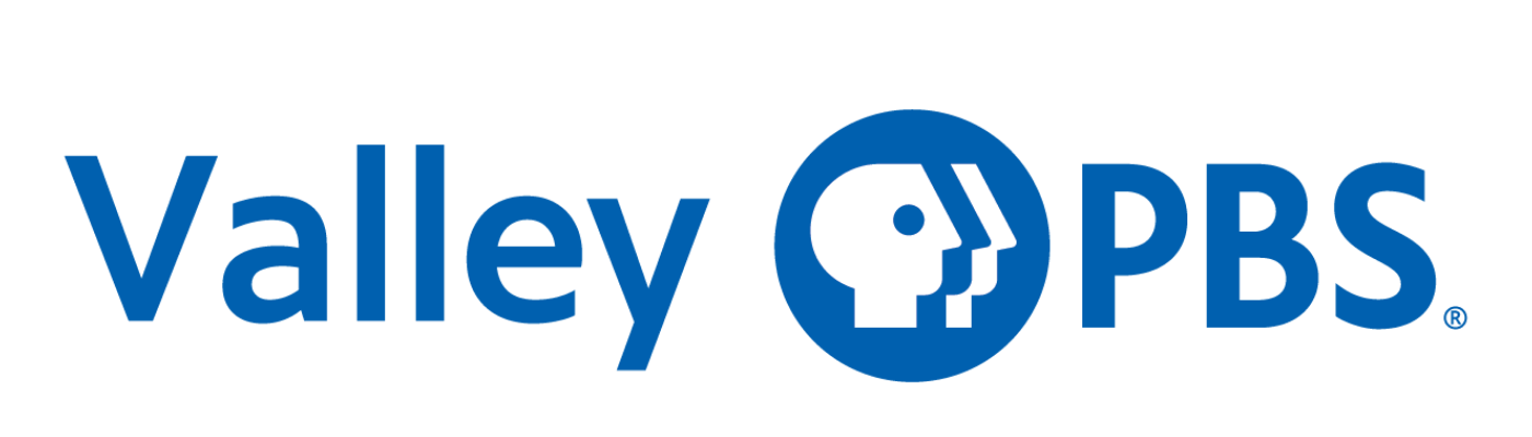 Valley PBS logo, blue text with the PBS head logo in a blue circle.