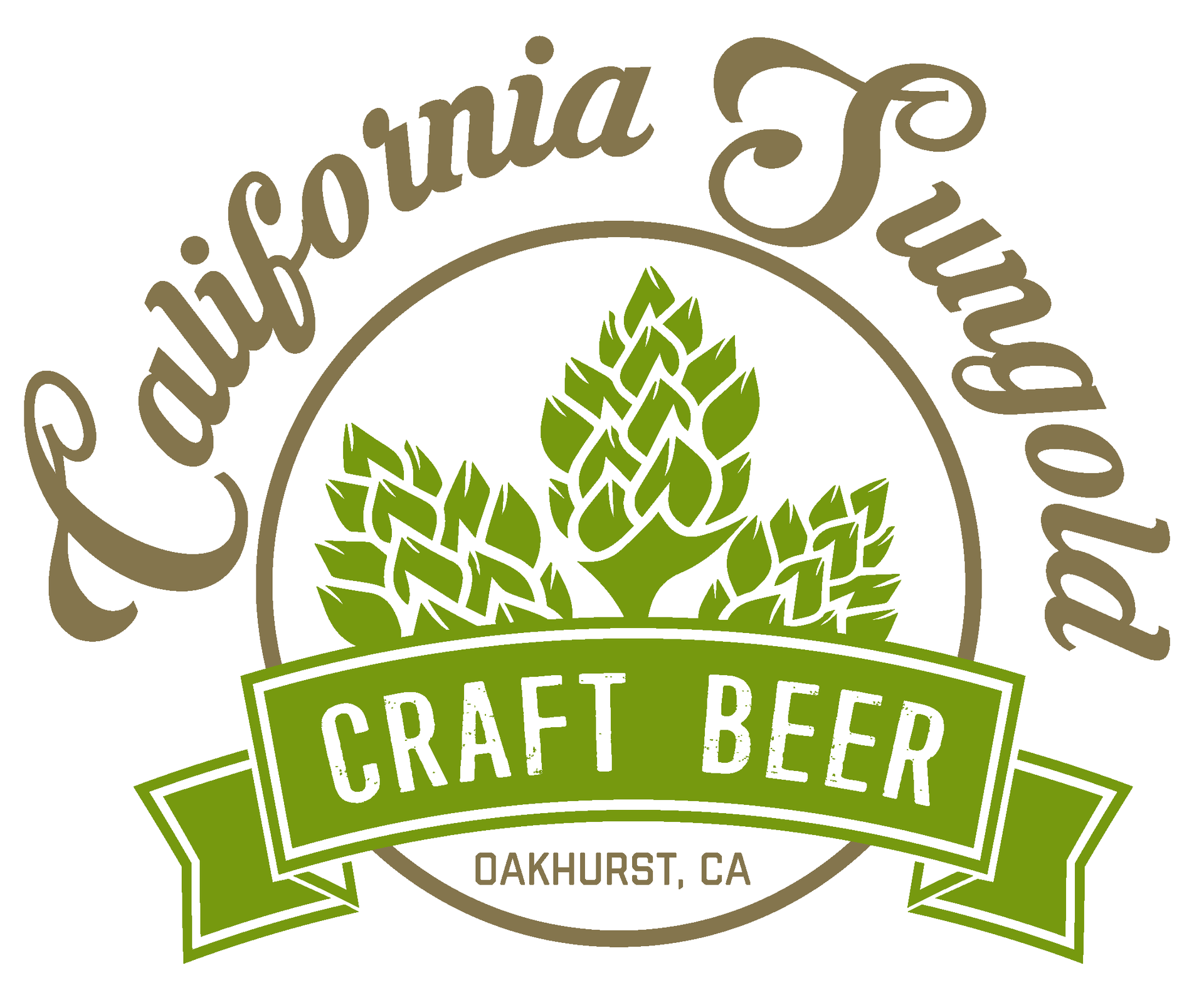 California Sungold Craft Beer logo with a hop image, green and brown colors.