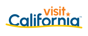 A logo for visit california is shown on a white background