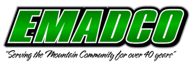 Logo for EMADCO, green and black text with the tagline
