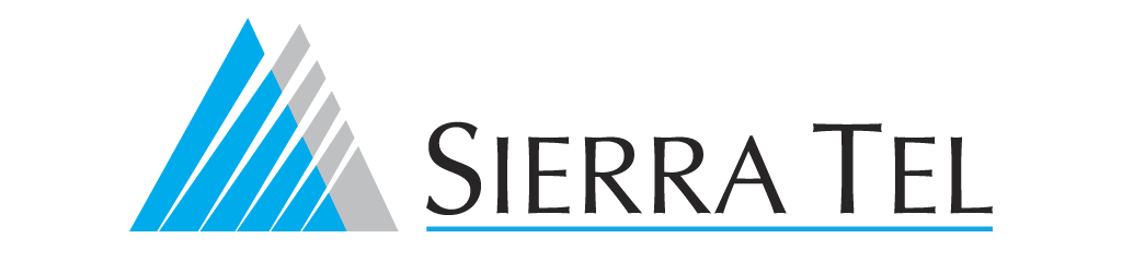 Sierra Tel logo: a blue triangle with gray stripes, text 