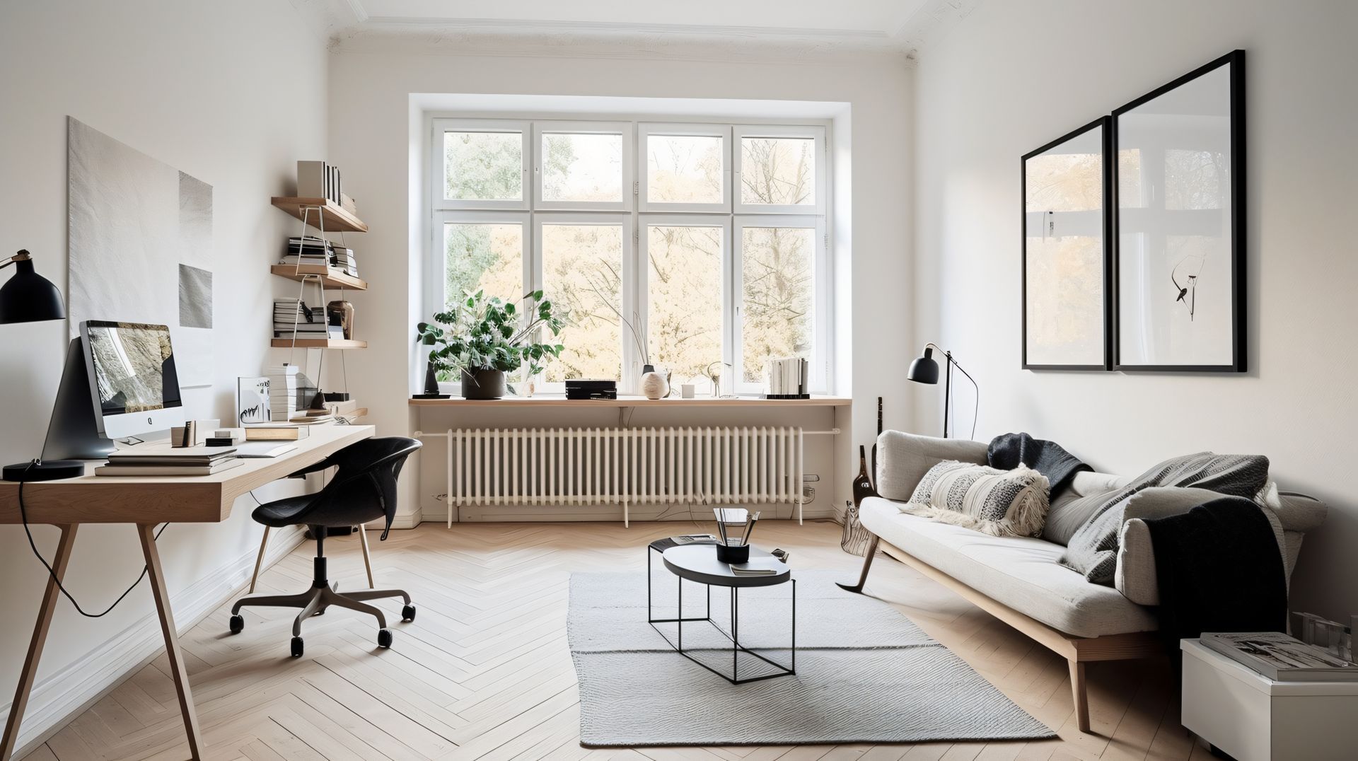 Une personne travaille sur un échafaudage près d'une cheminée sur une maison bleu foncé.