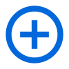 Un signe plus bleu dans un cercle bleu sur fond blanc.