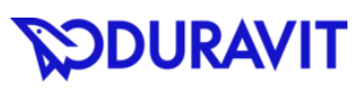 Duravit-logo: blåt ordmærke med et stiliseret fugleikon.