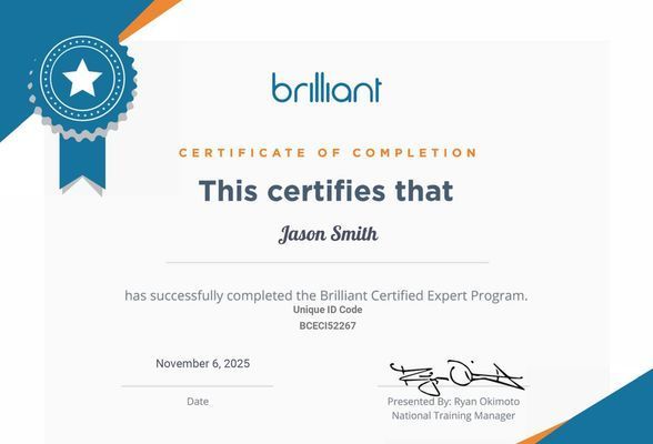 Certificate of completion for Jason Smith from Brilliant. Features a blue and orange design.