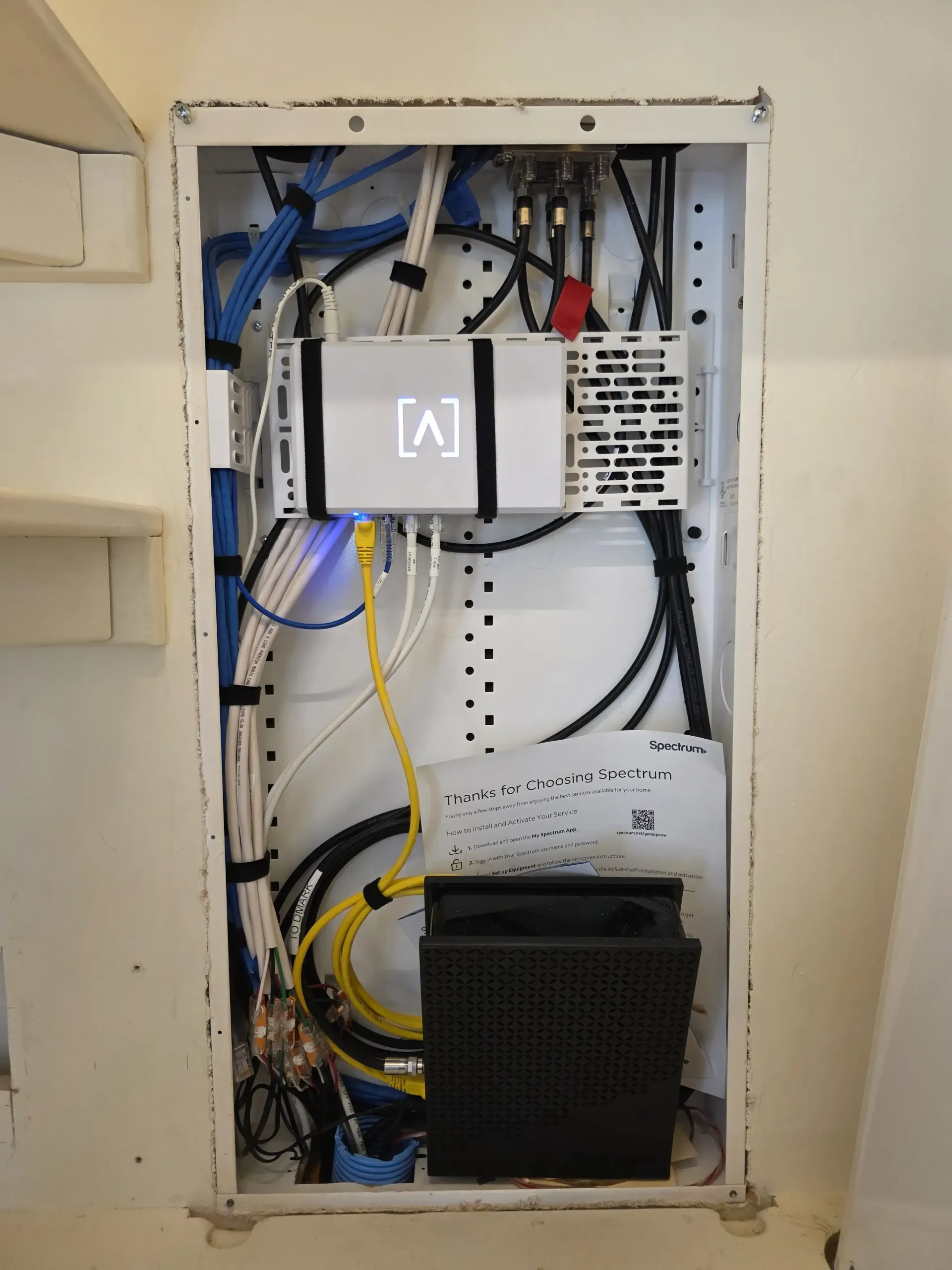 Alta Labs router and structured network cabling installed in home media panel in Missoula Montana University District