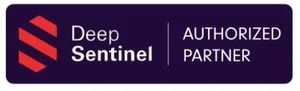 Deep Sentinel authorized partner logo with red design on a purple background.