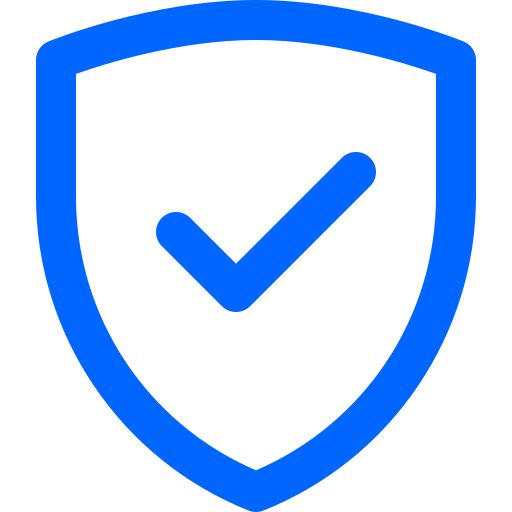 Um escudo azul com uma marca de seleção dentro dele.